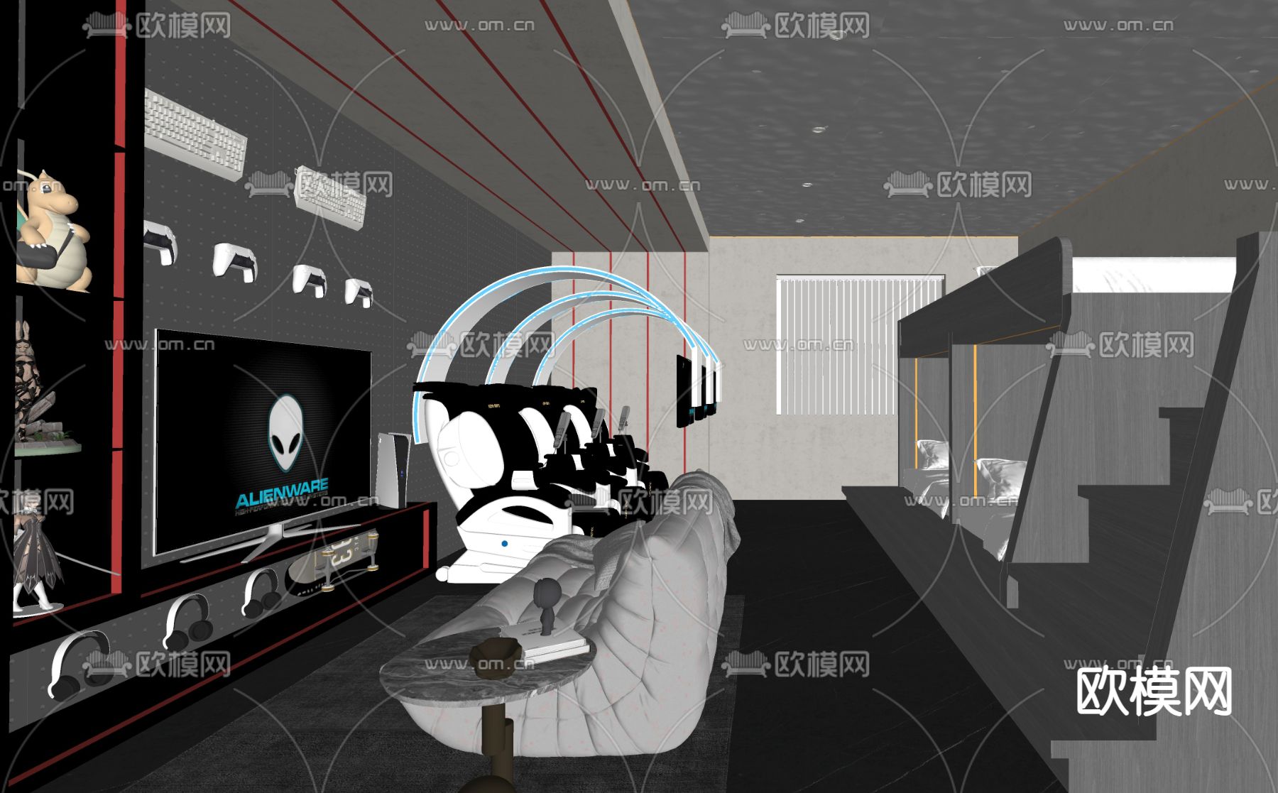 电竞酒店客房su模型下载（渲染图2）