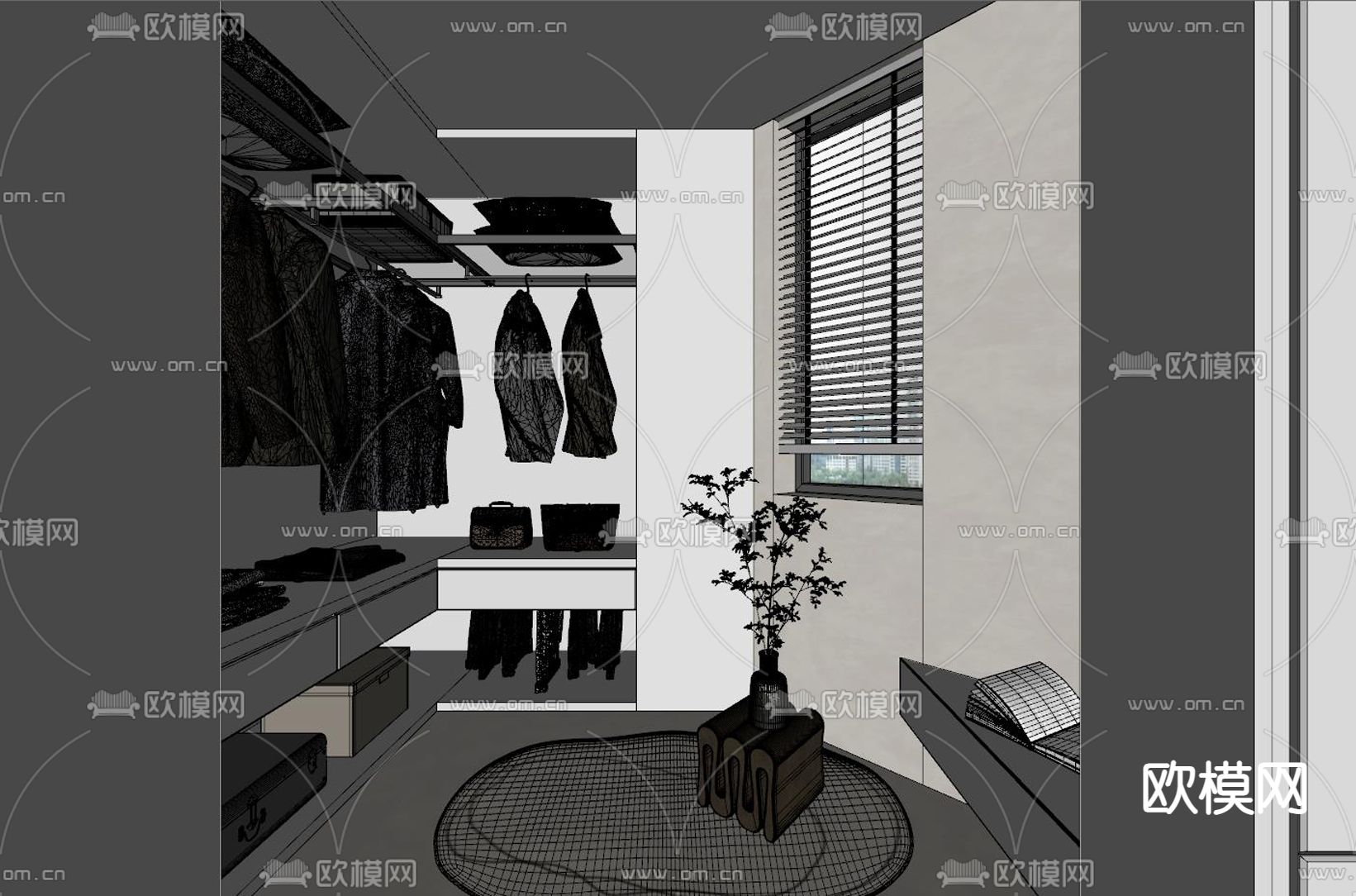 现代衣帽间su模型下载（渲染图2）
