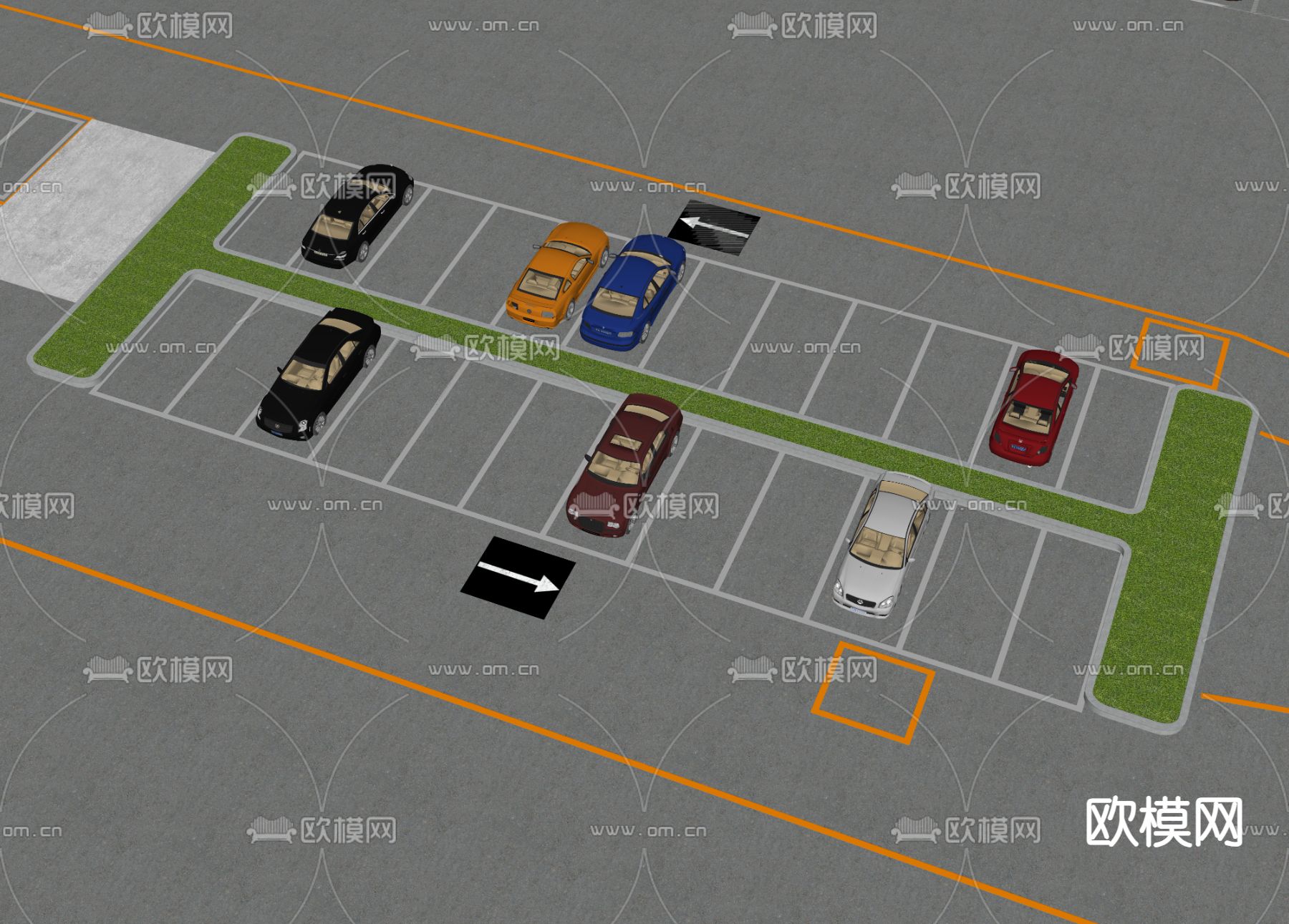 停车位 停车场su模型下载（渲染图2）