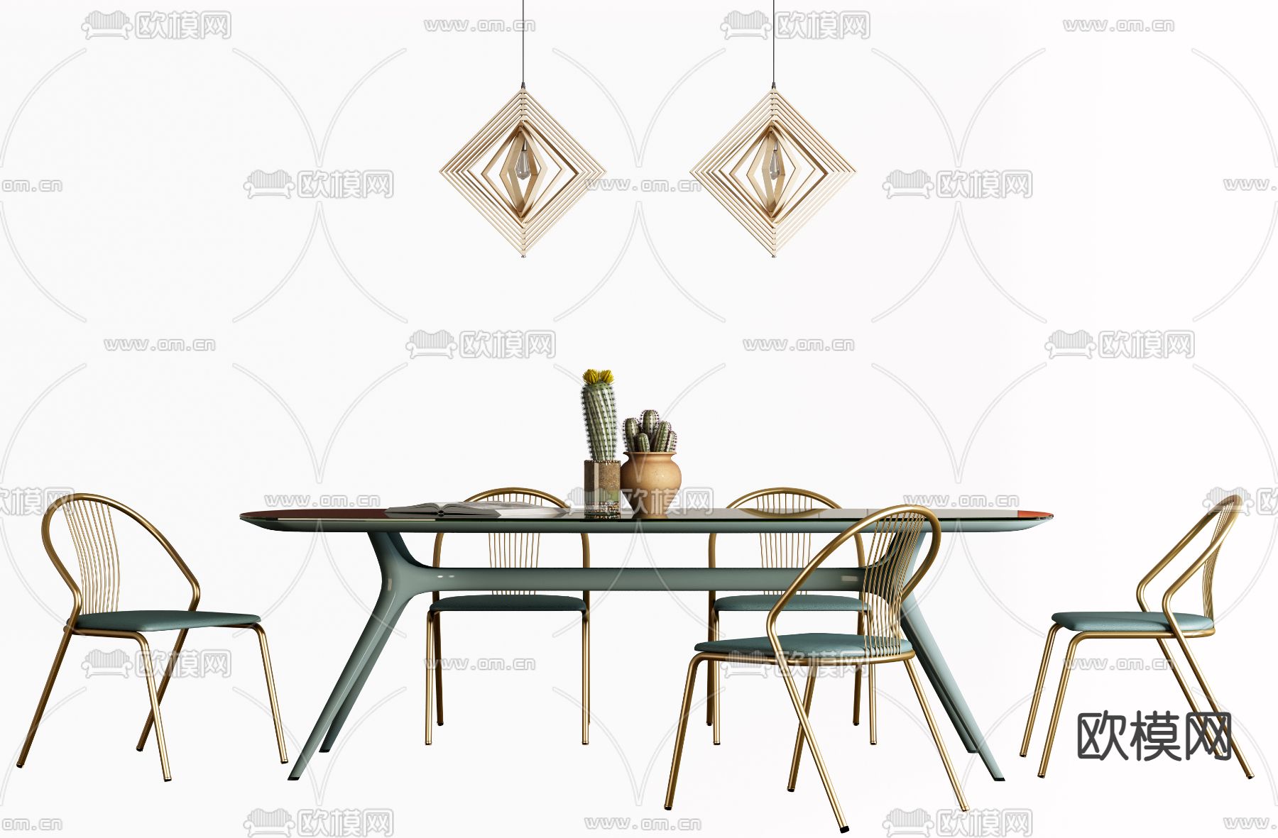轻奢餐桌椅 条形餐桌3d模型下载