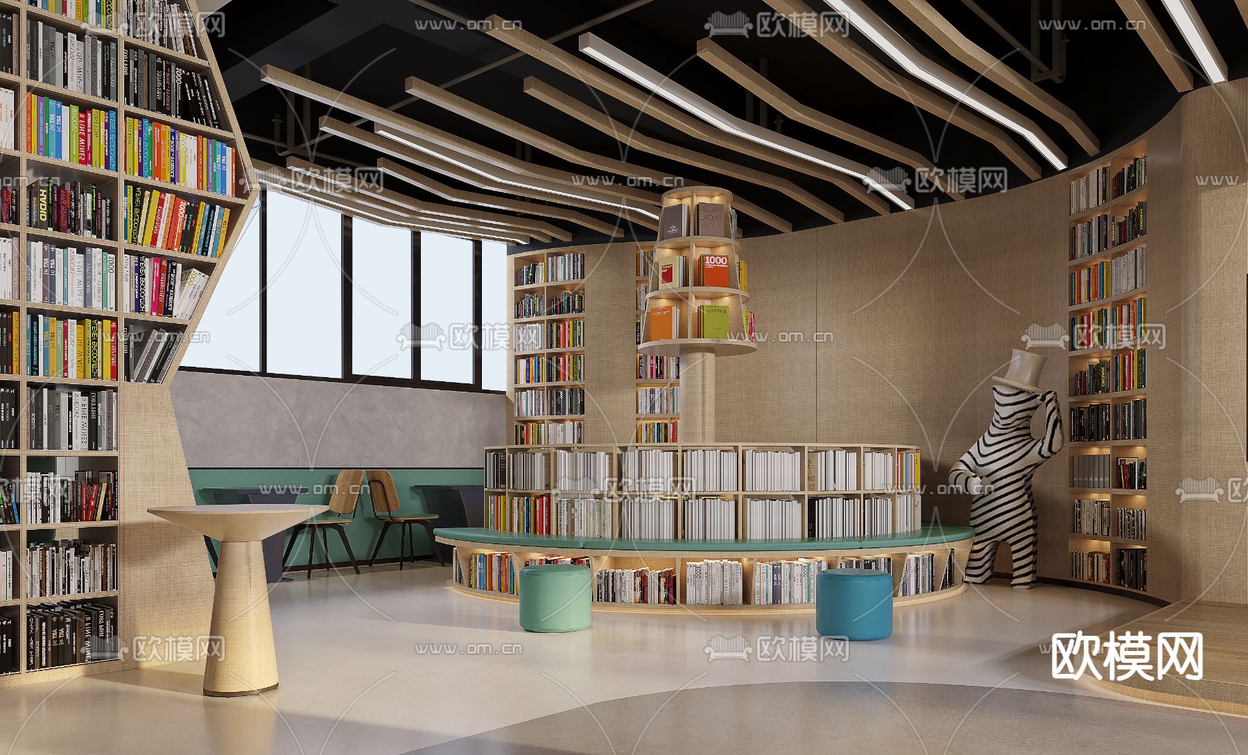 现代图书馆 书店3d模型下载（渲染图1）