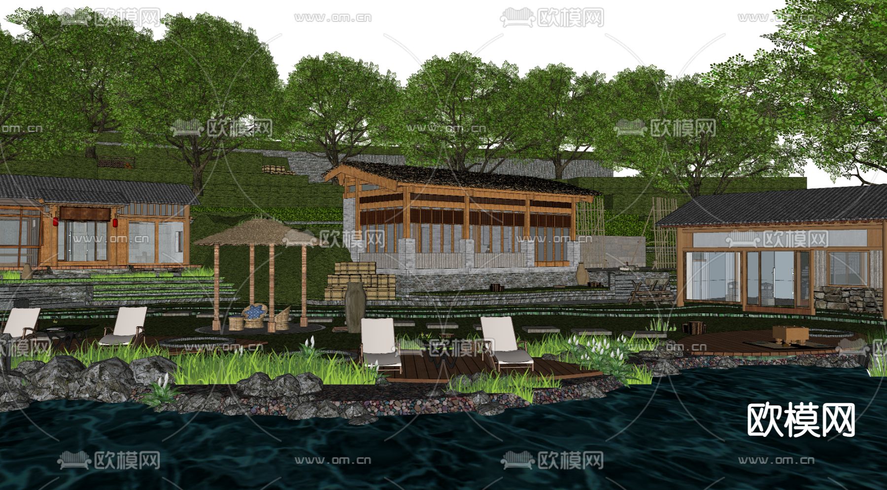 滨水度假民宿su模型下载（渲染图3）