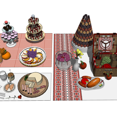  下午茶 野餐美食su模型 