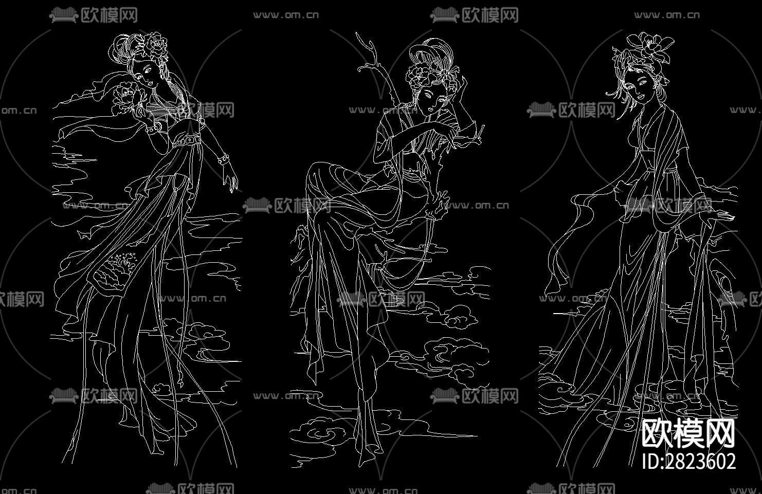 古代美女12金钗cad图库下载（渲染图2）