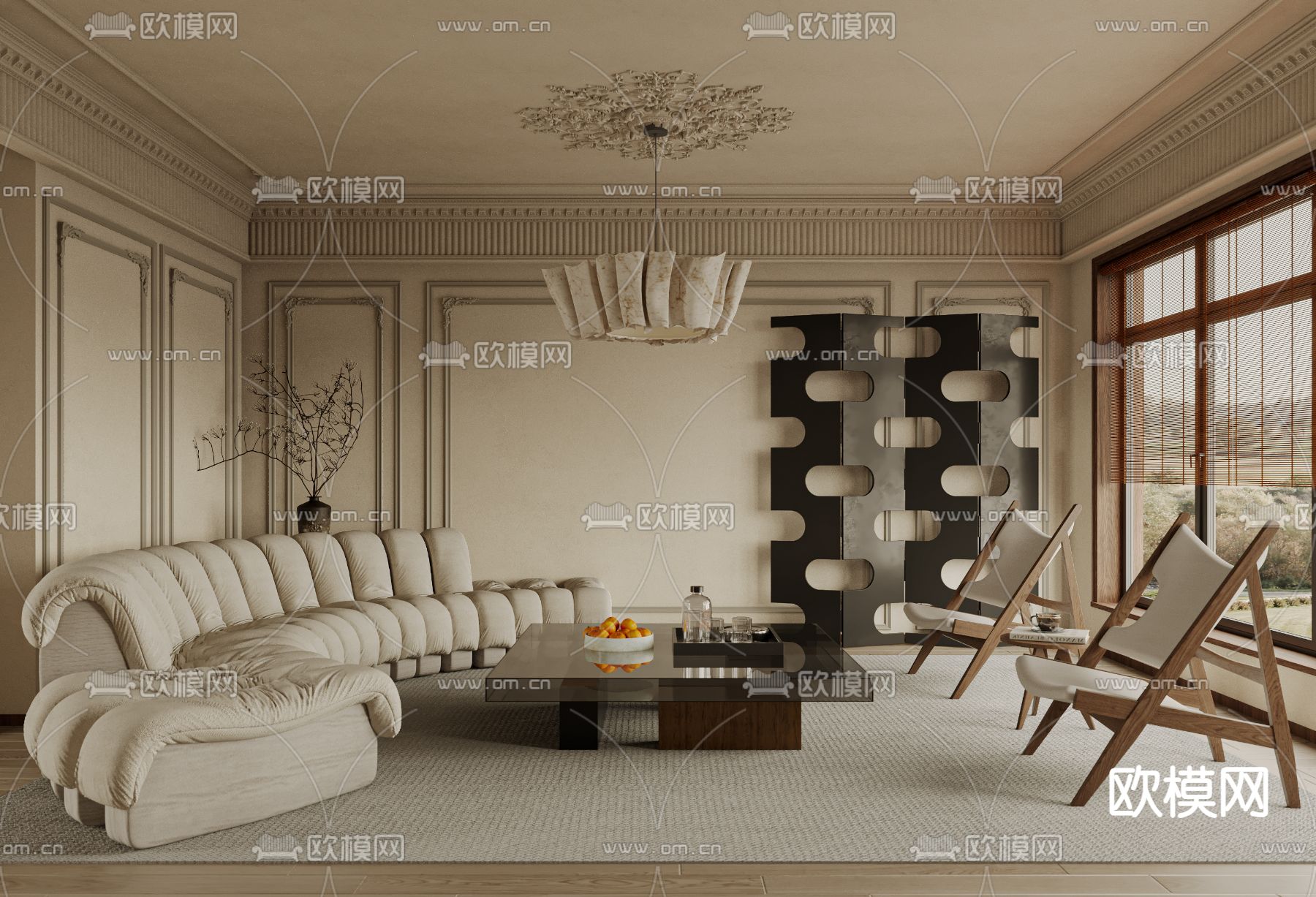 法式客厅3d模型下载（渲染图1）