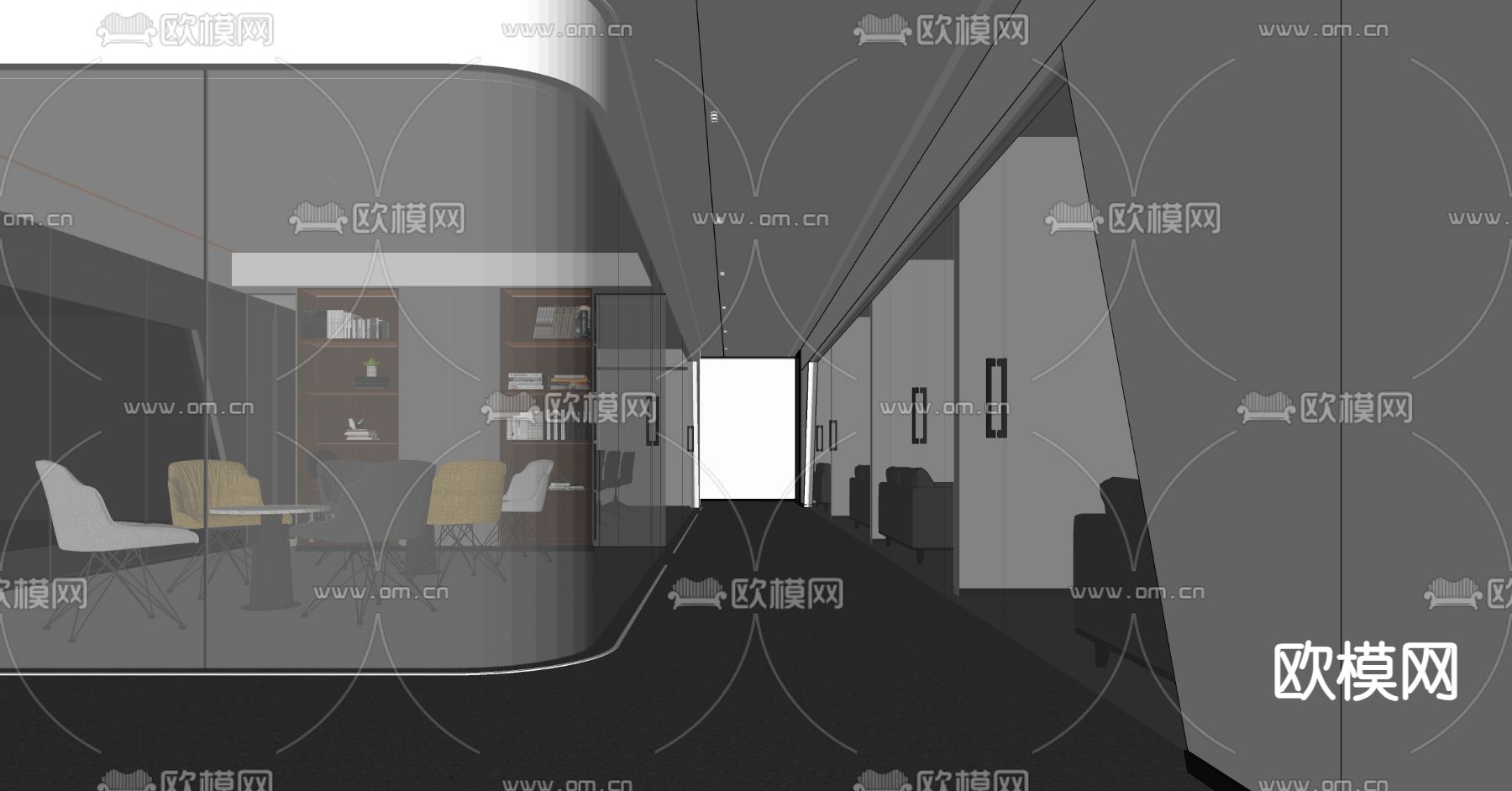 现代公司过道 办公室走廊su模型下载（渲染图2）