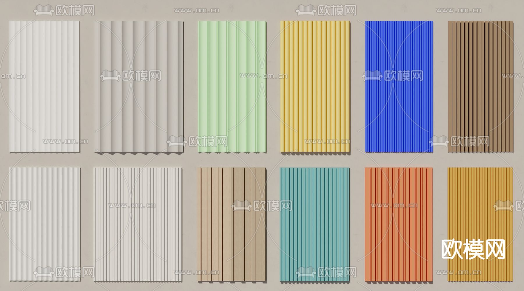 现代护墙板 格栅板su模型下载（渲染图1）