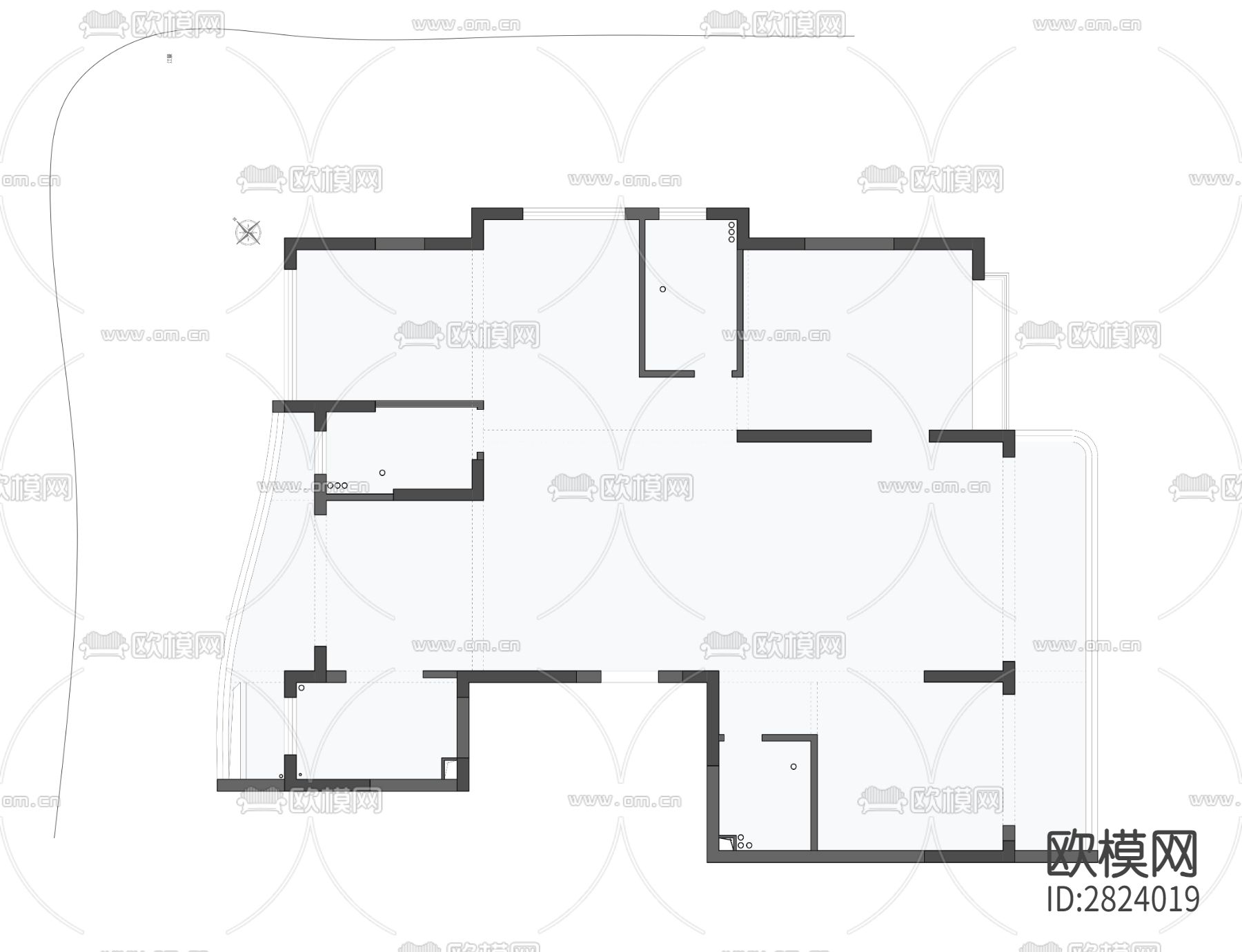 江景房195平cad施工图下载（渲染图2）