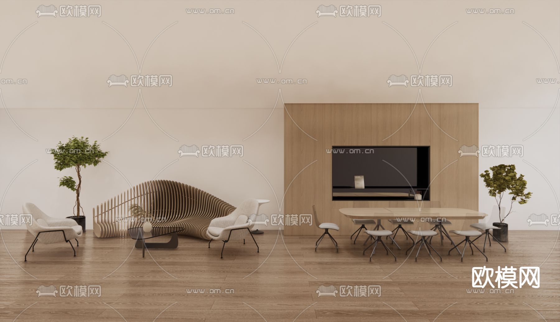 办公沙发 会议桌su模型下载（渲染图1）