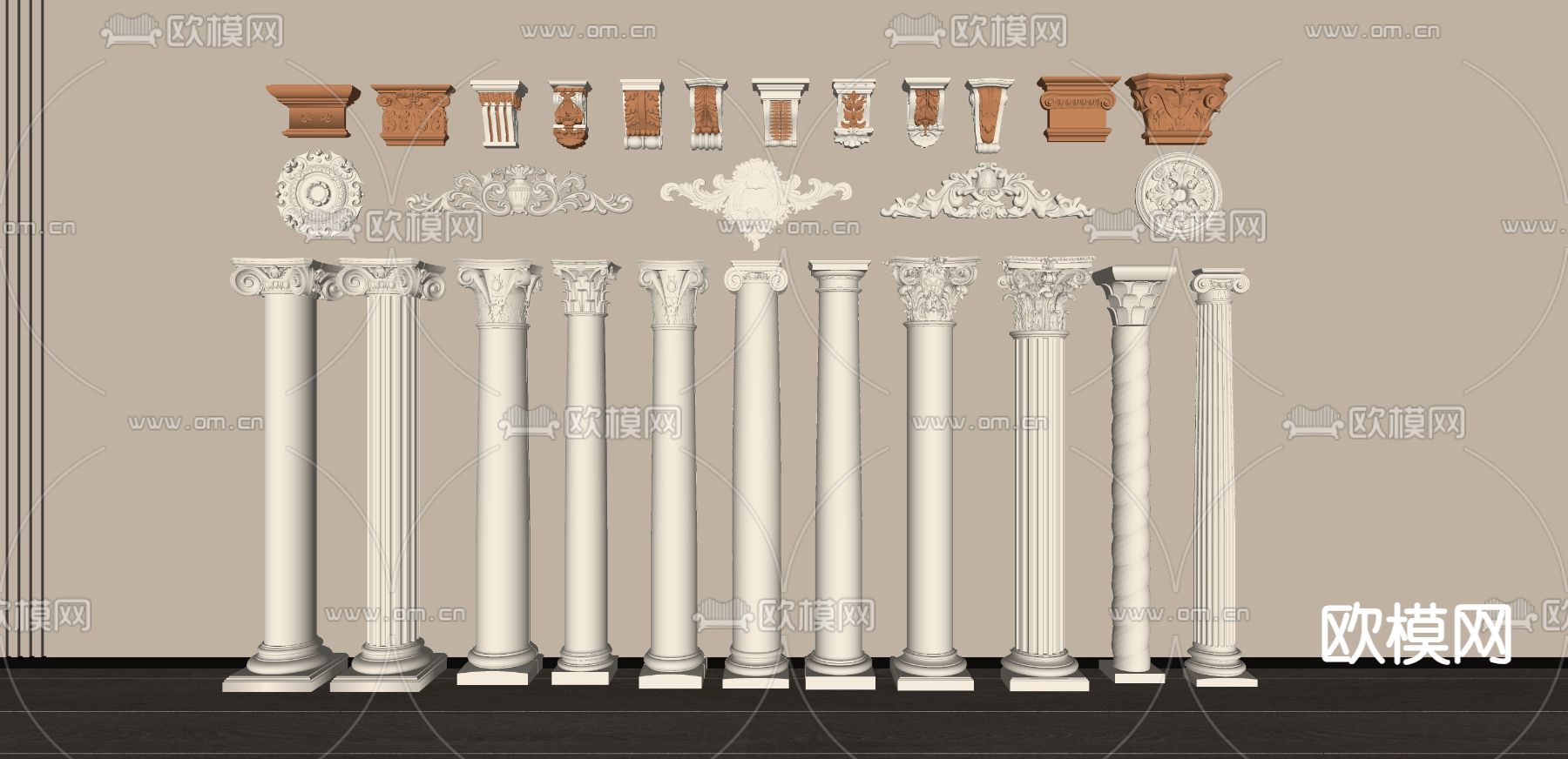 欧式罗马柱  柱子su模型下载（渲染图2）