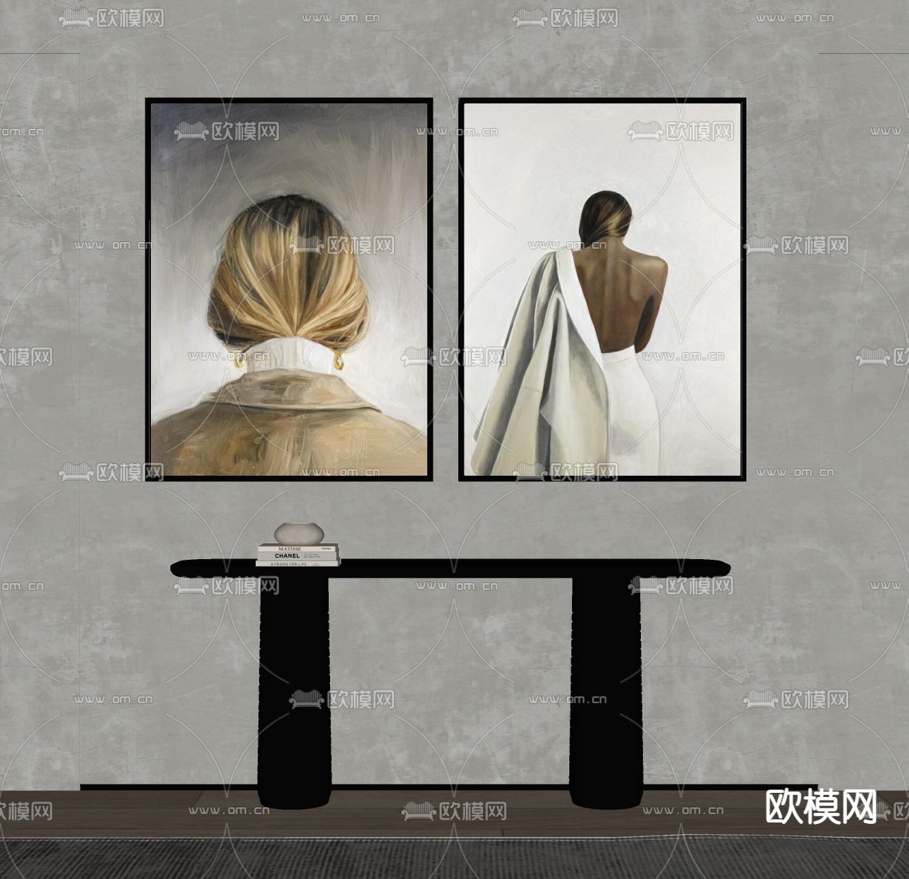 侘寂风人物装饰画su模型