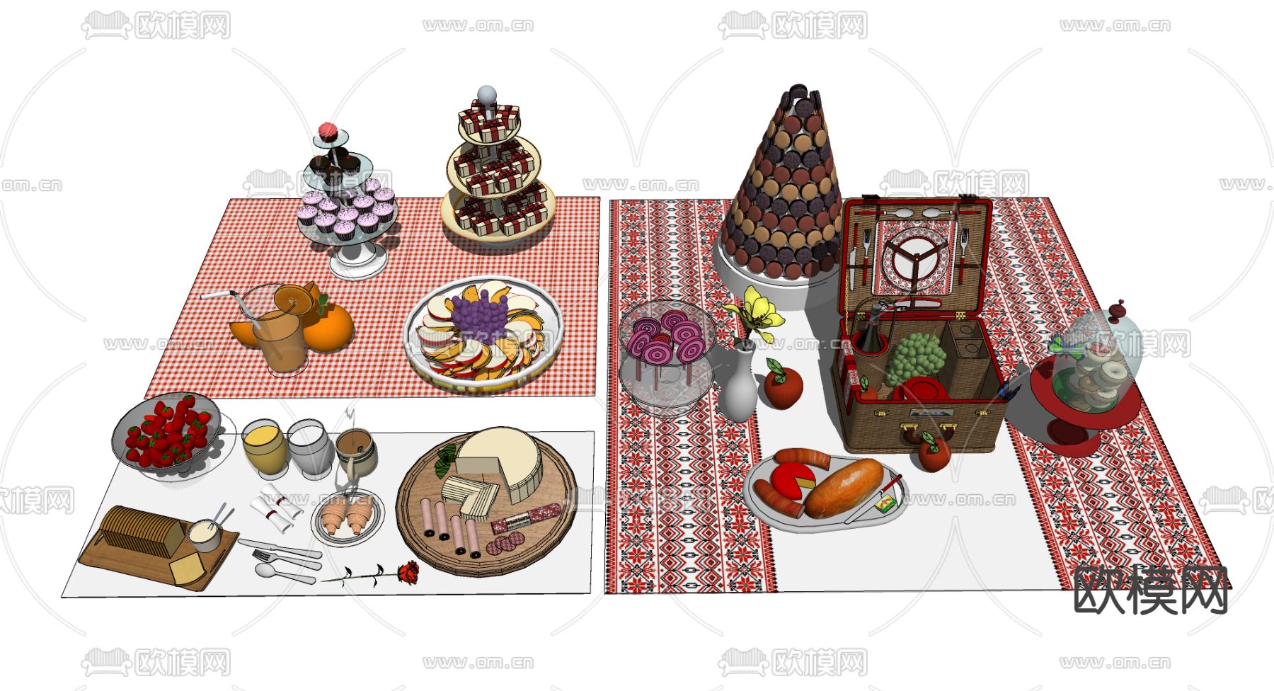 下午茶 野餐美食su模型下载