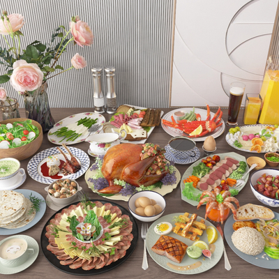  早餐 食物 饮料su模型 