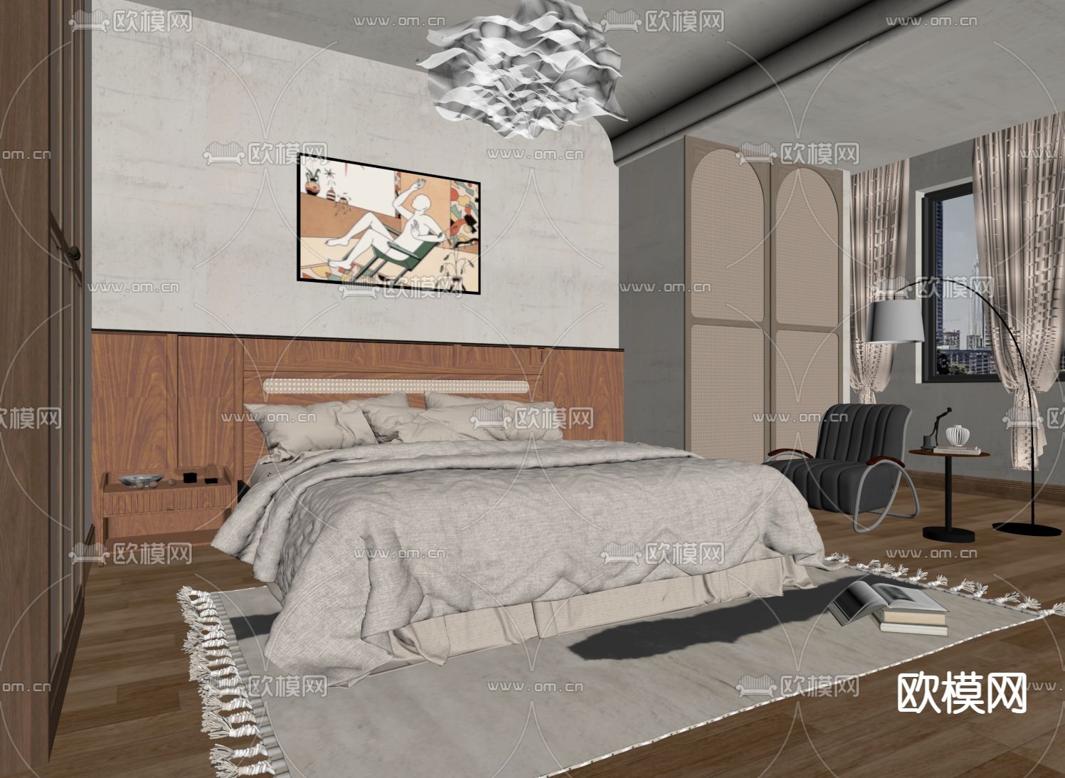 中古风卧室 主卧su模型下载（渲染图2）