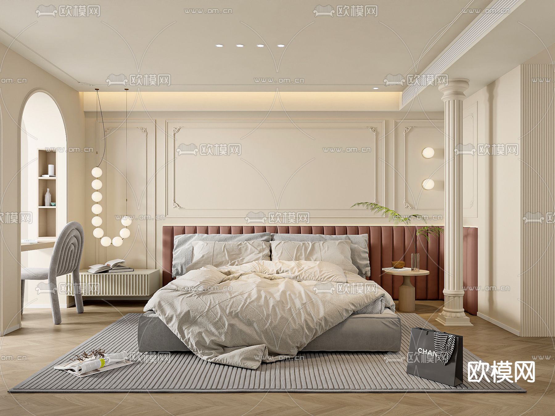 法式卧室 主人房su模型下载（渲染图1）