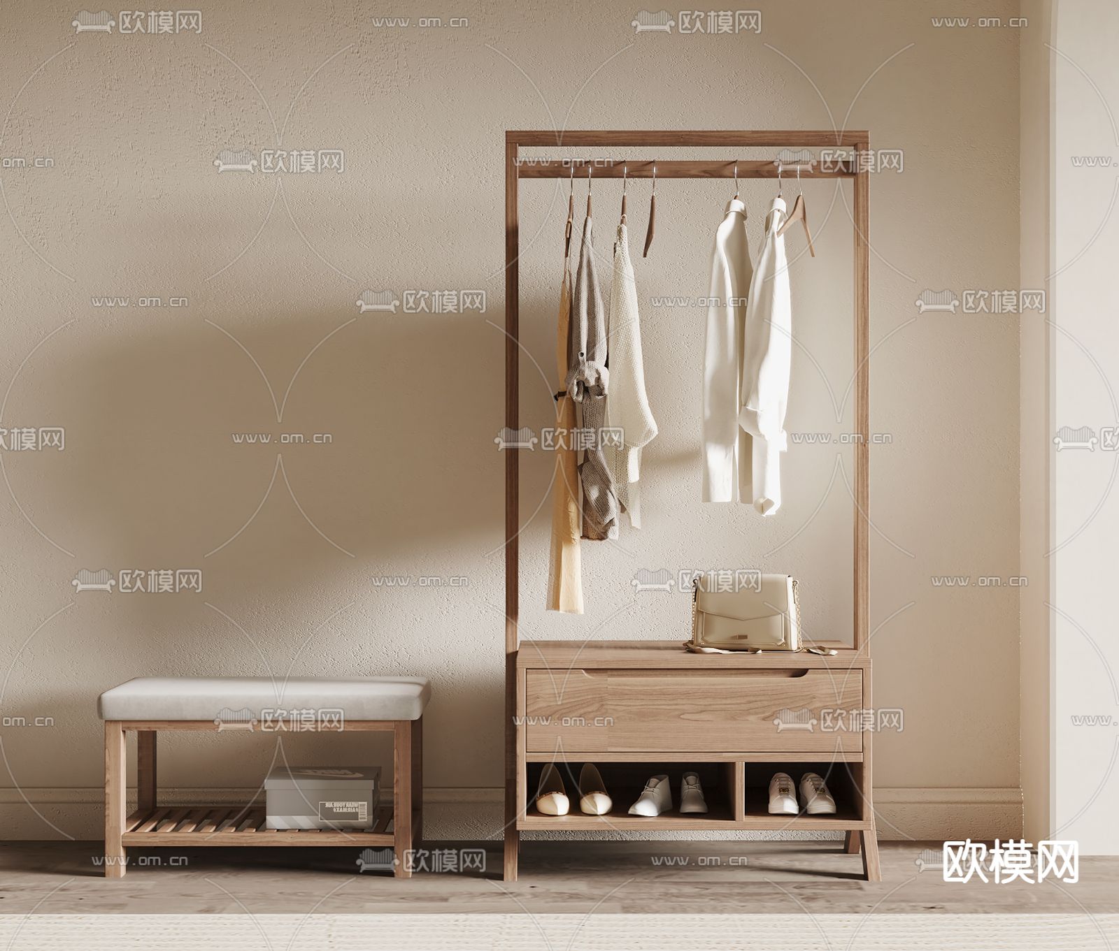 侘寂衣帽架 挂衣架3d模型下载