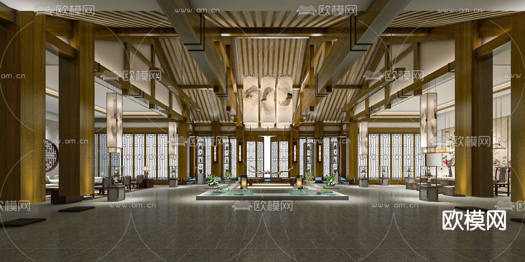 酒店中庭3d模型下载