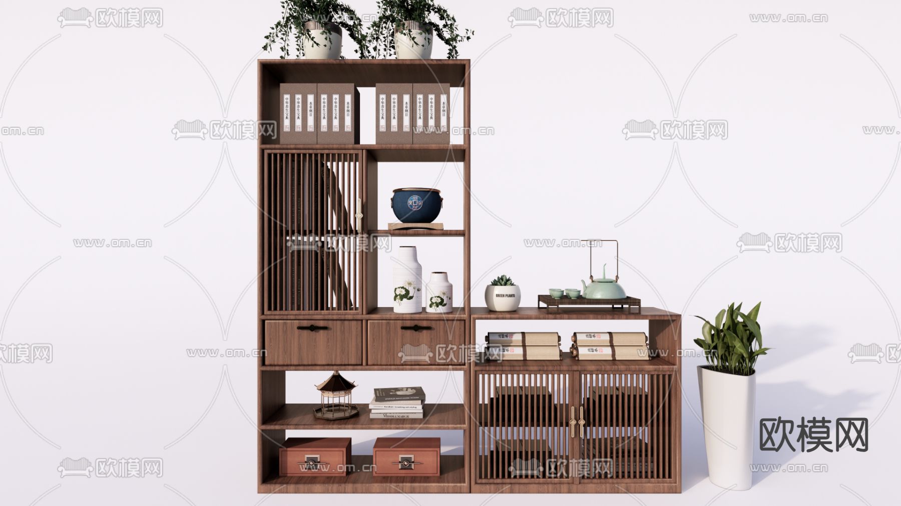 博古架 书架su模型下载（渲染图1）