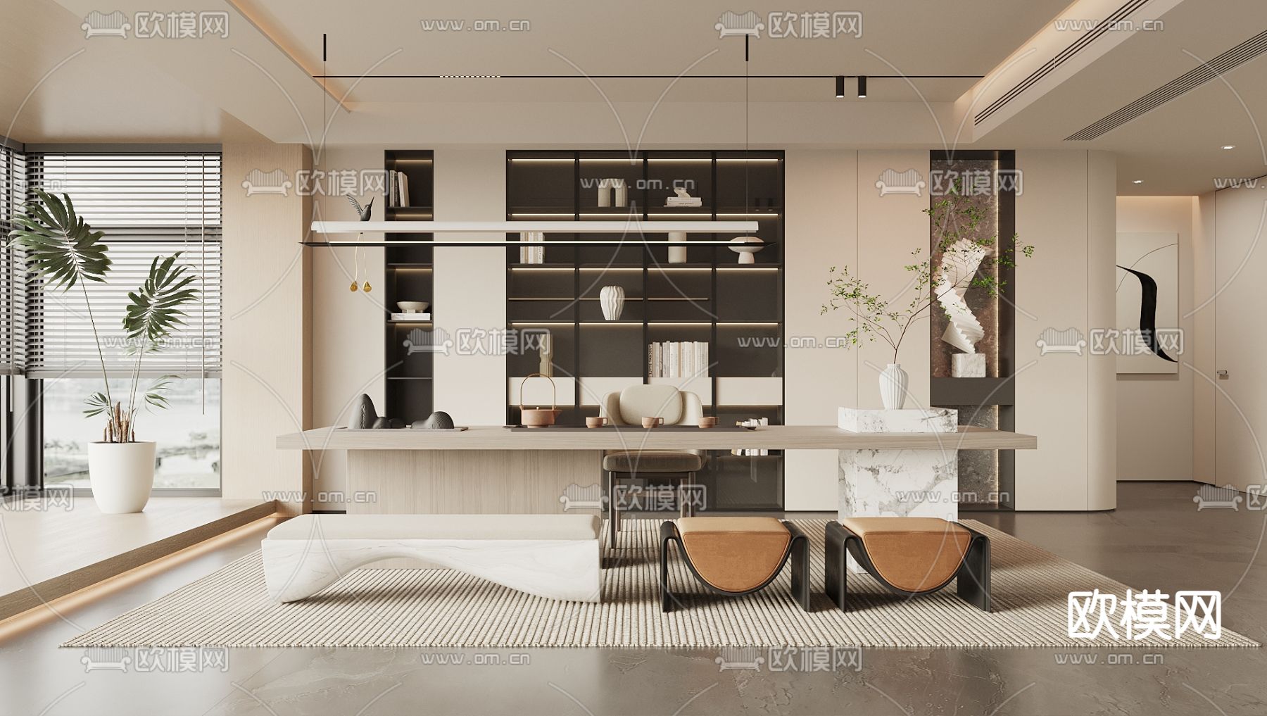 奶油风茶室3d模型下载