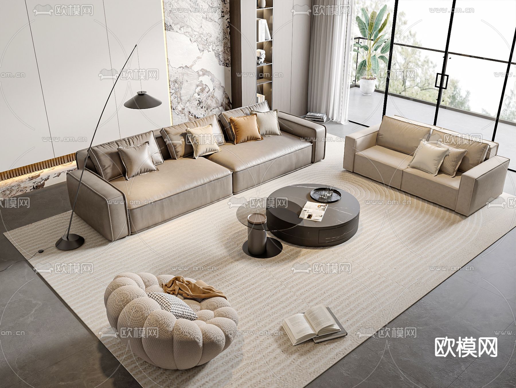 现代组合沙发su模型下载（渲染图1）