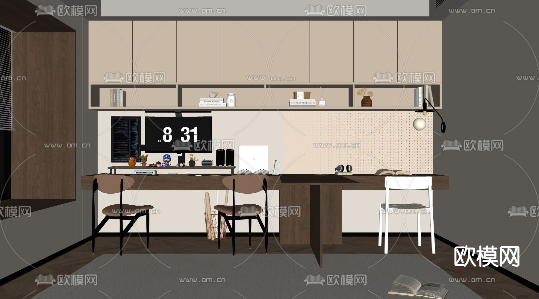 现代书房su模型下载（渲染图2）