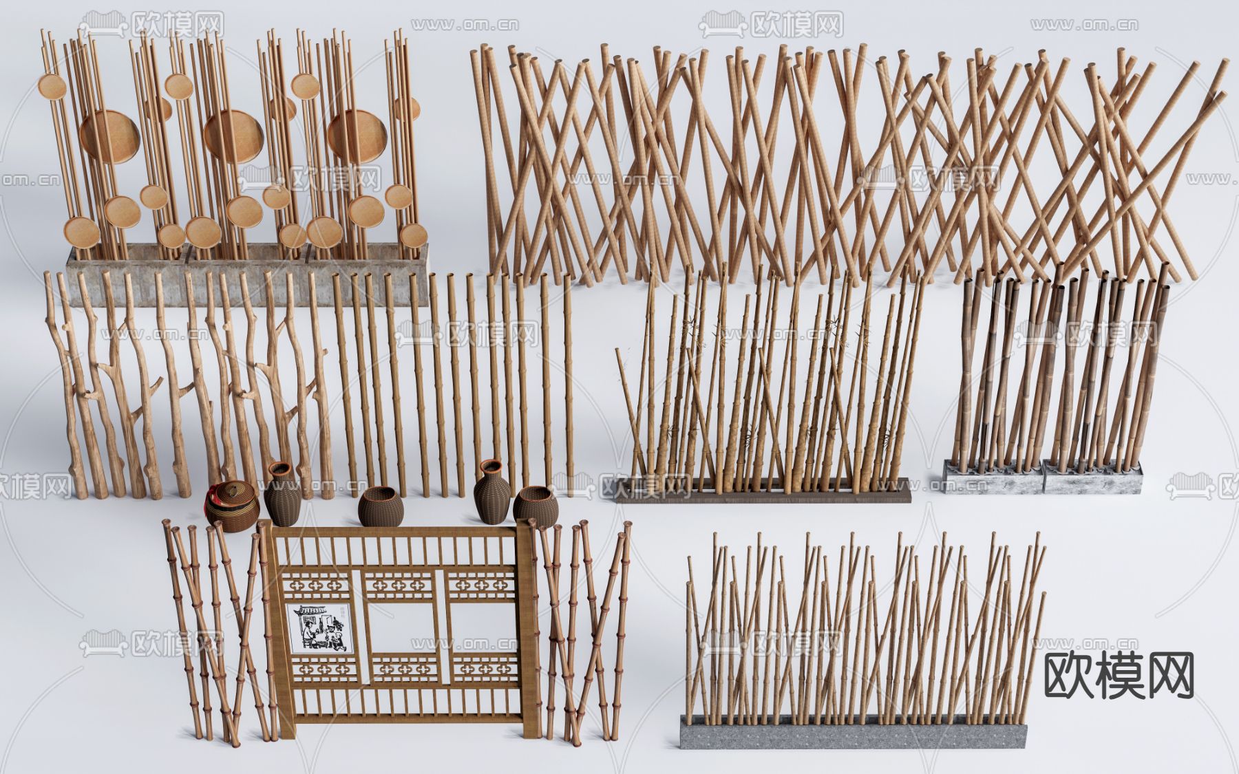 新中式竹子围栏su模型下载（渲染图1）