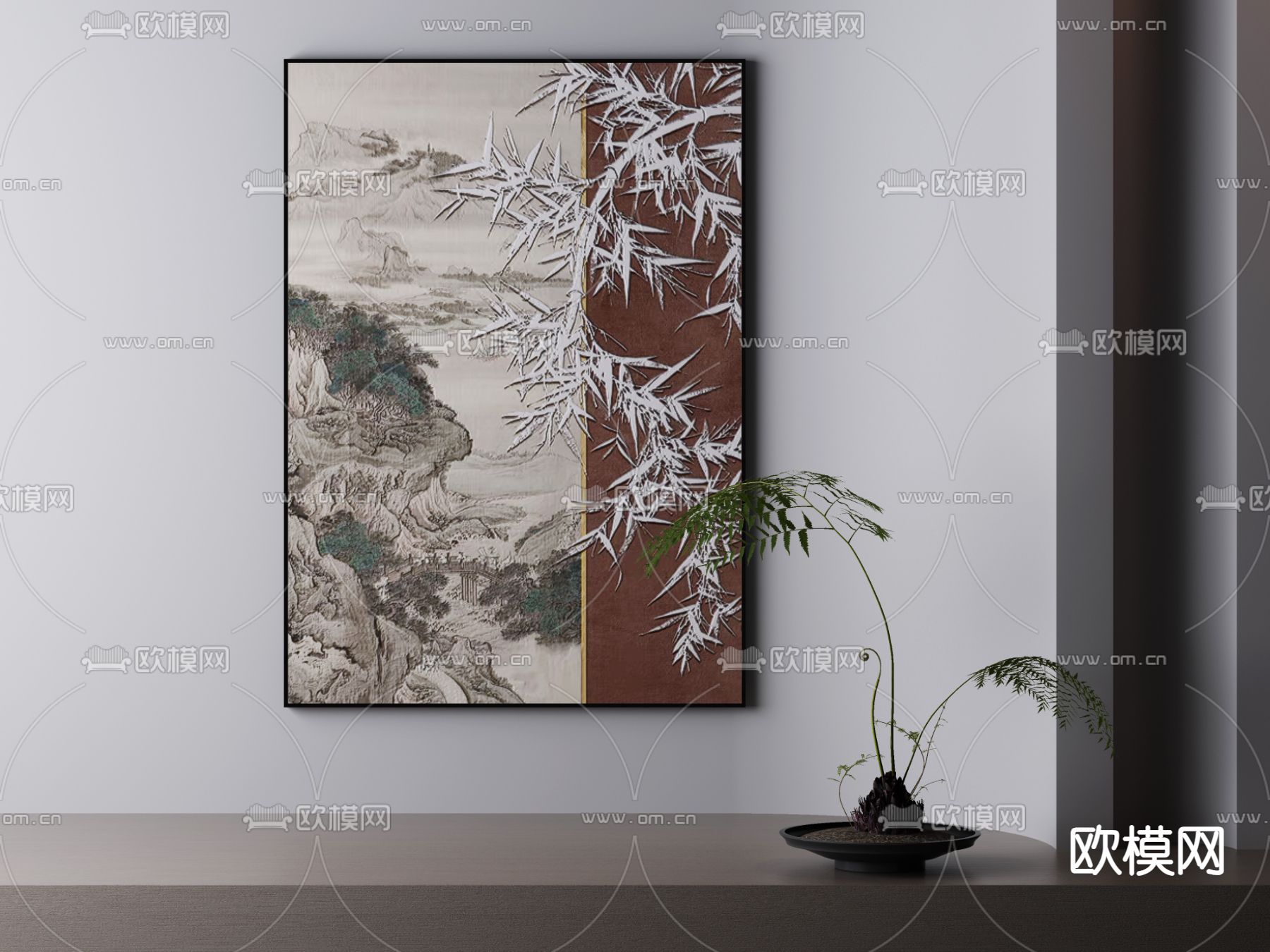 新中式装饰画 山水画3d模型下载