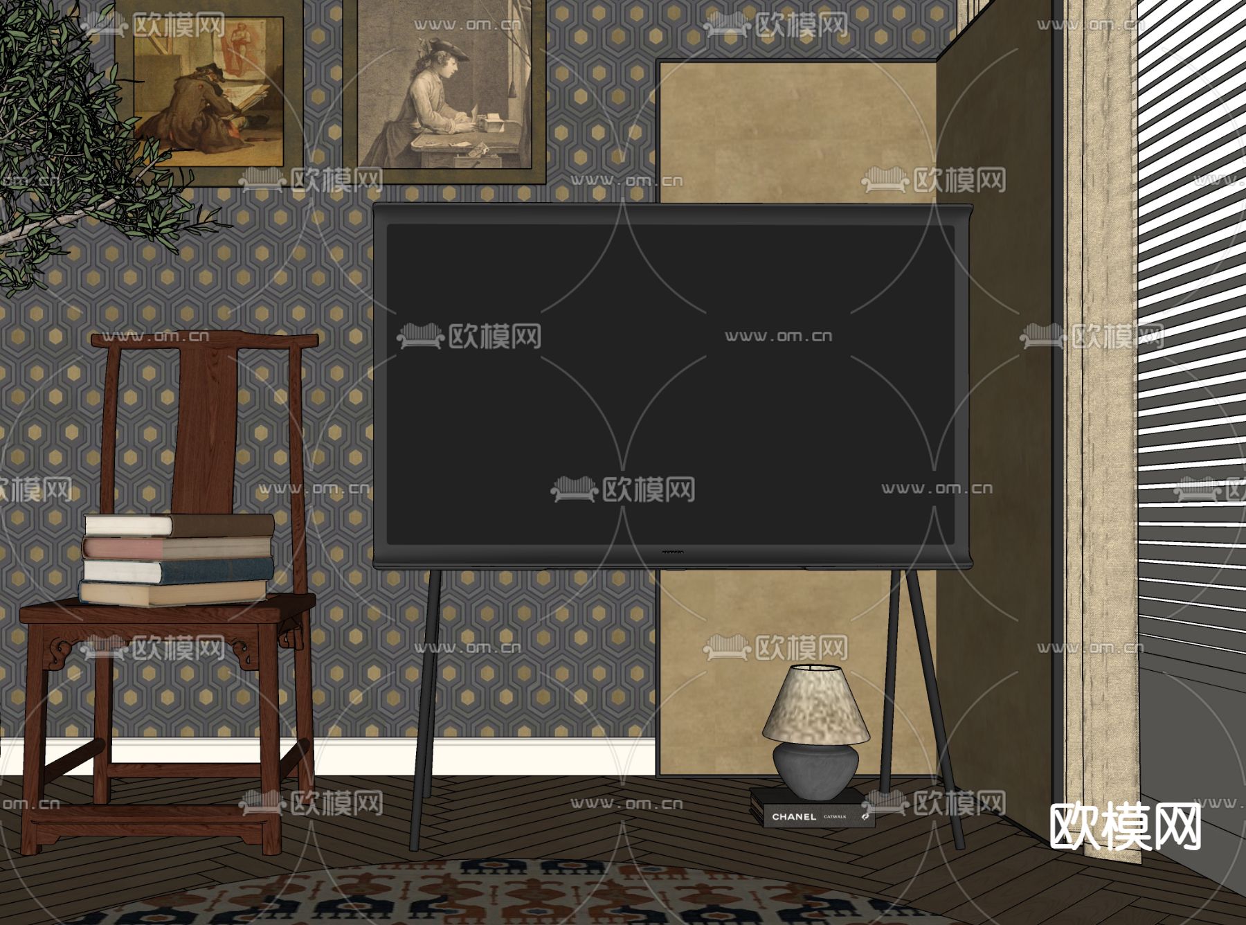 三星电视机su模型下载（渲染图2）