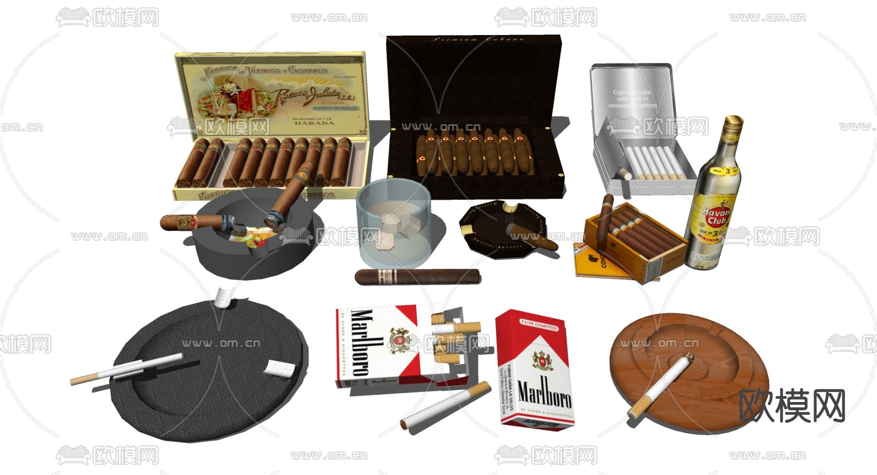 香烟 雪茄 烟灰缸su模型下载（渲染图1）