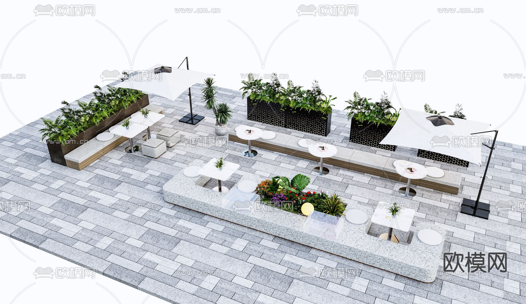 咖啡厅外摆su模型下载（渲染图1）