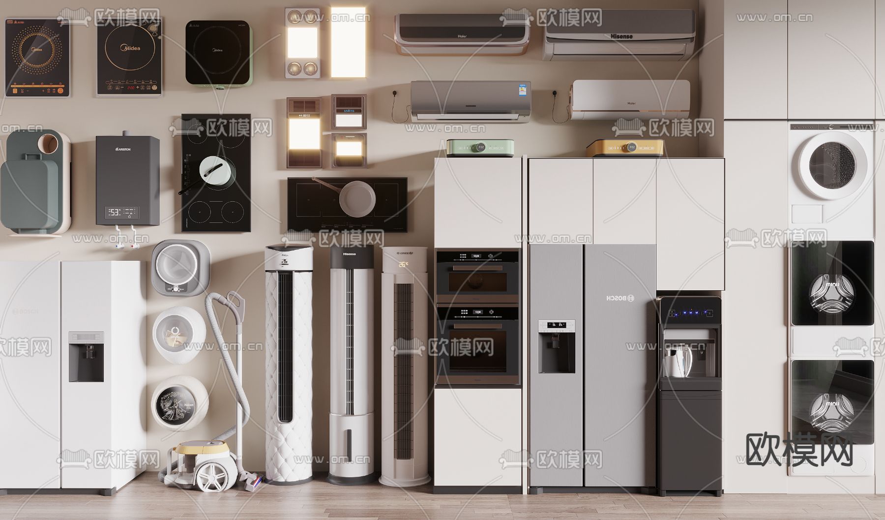 冰箱 洗衣机 空调su模型下载（渲染图1）