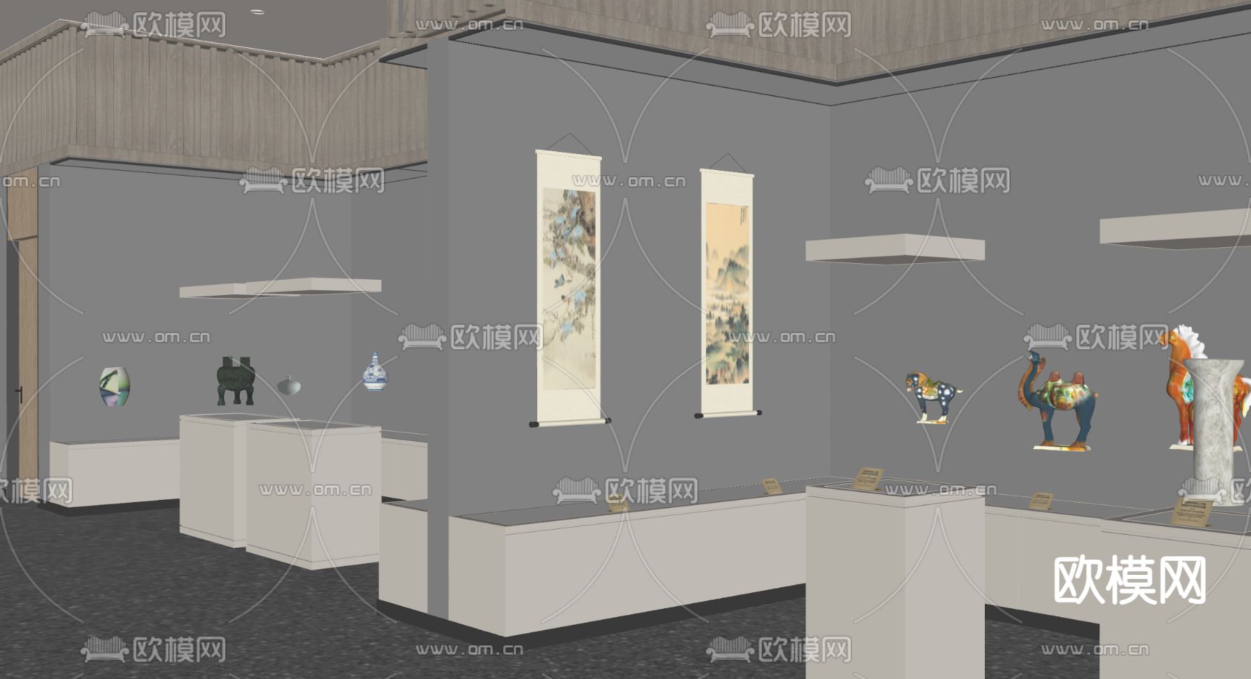 新中式博物馆su模型下载（渲染图2）