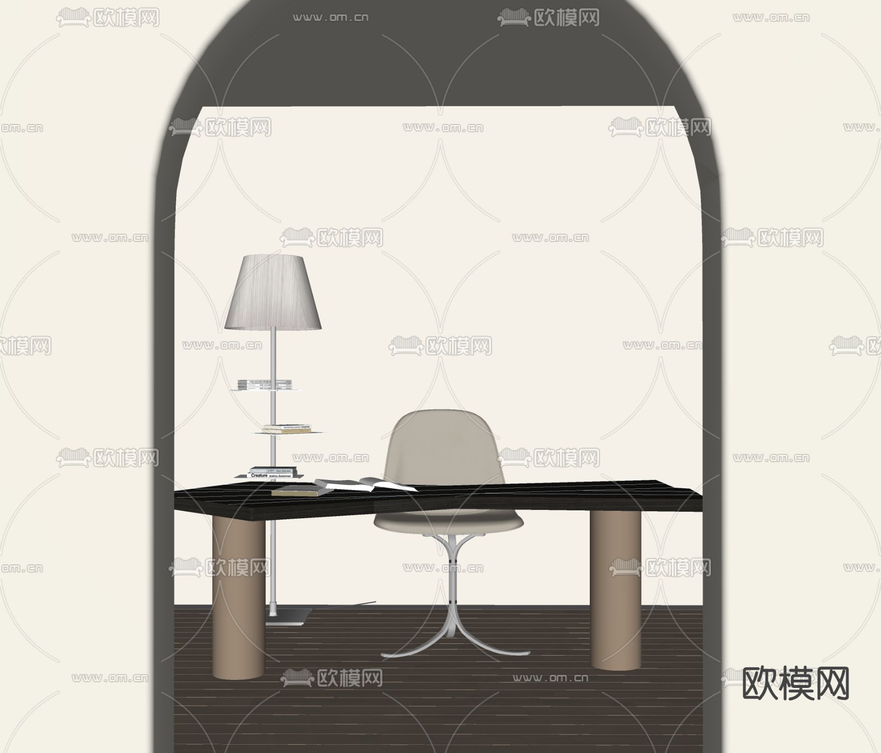 现代书桌椅su模型下载（渲染图2）