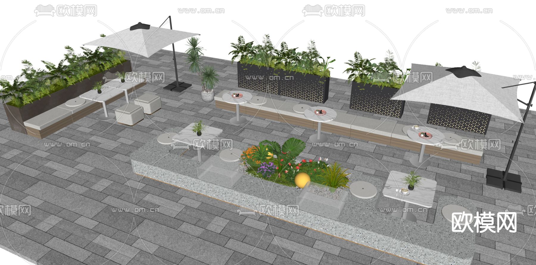 咖啡厅外摆su模型下载（渲染图3）