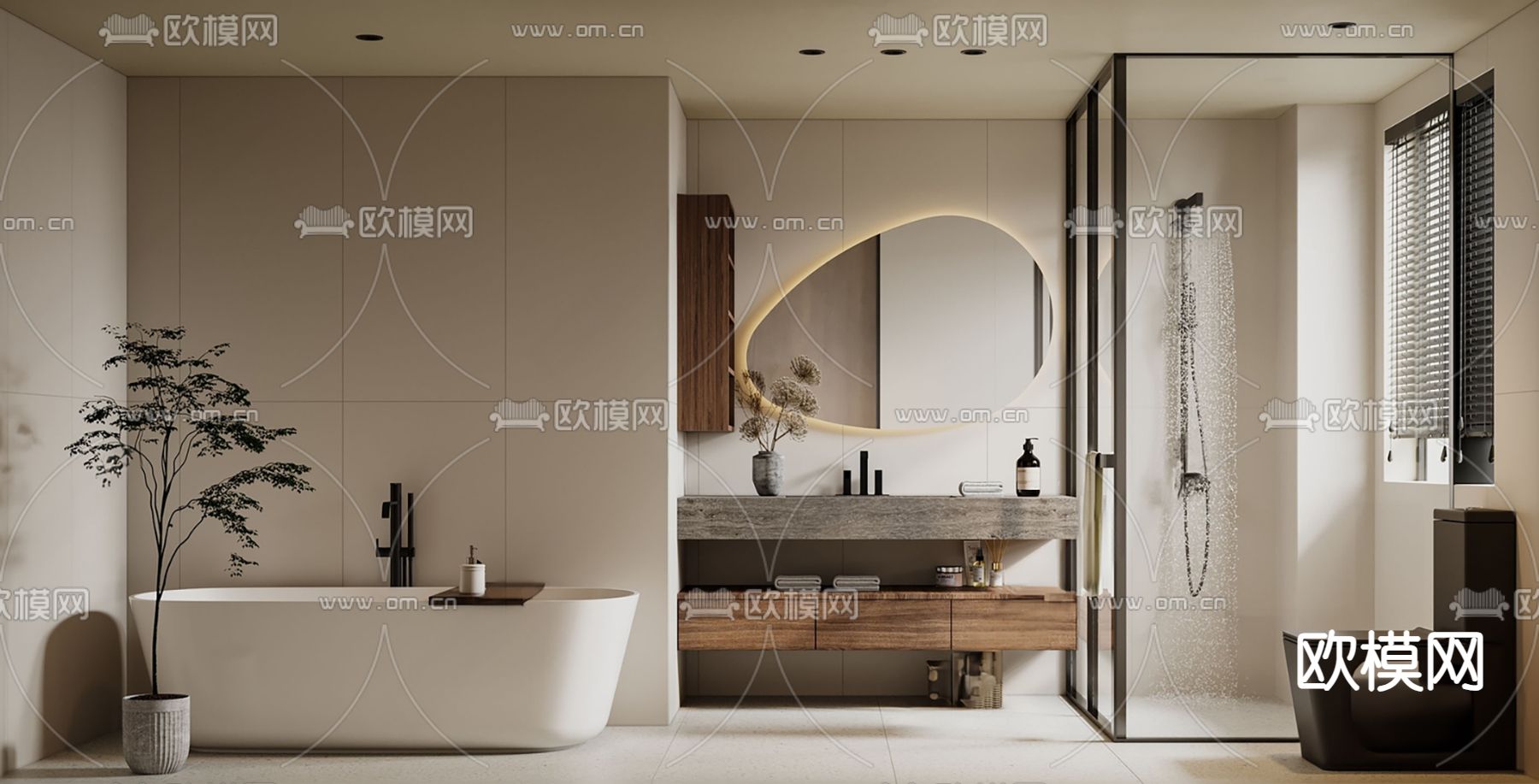 侘寂卫生间 浴室su模型下载（渲染图1）