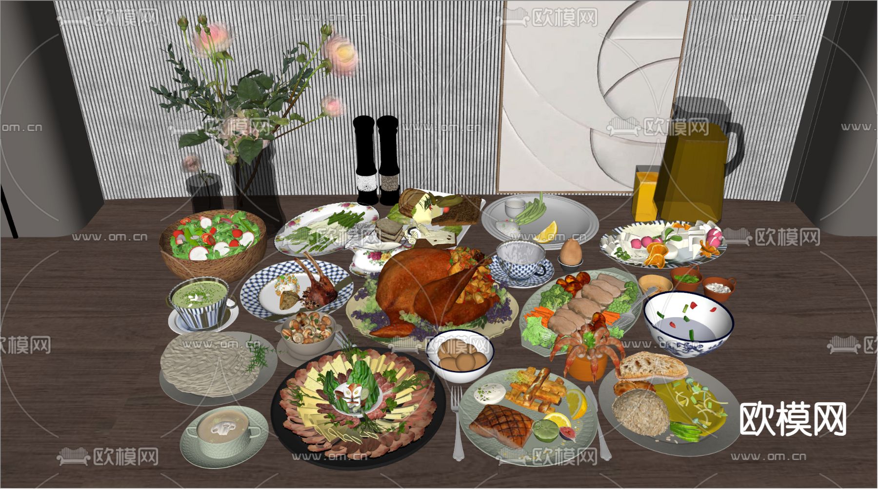 早餐 食物 饮料su模型下载（渲染图2）