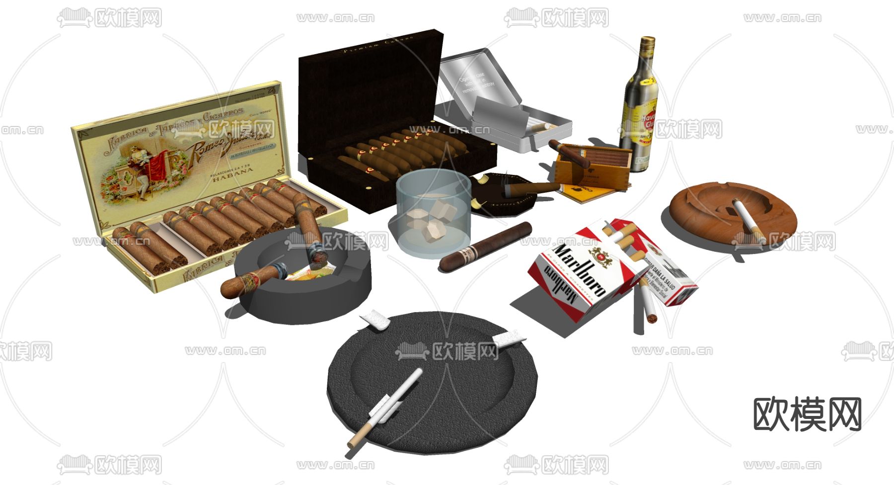 香烟 雪茄 烟灰缸su模型下载（渲染图2）