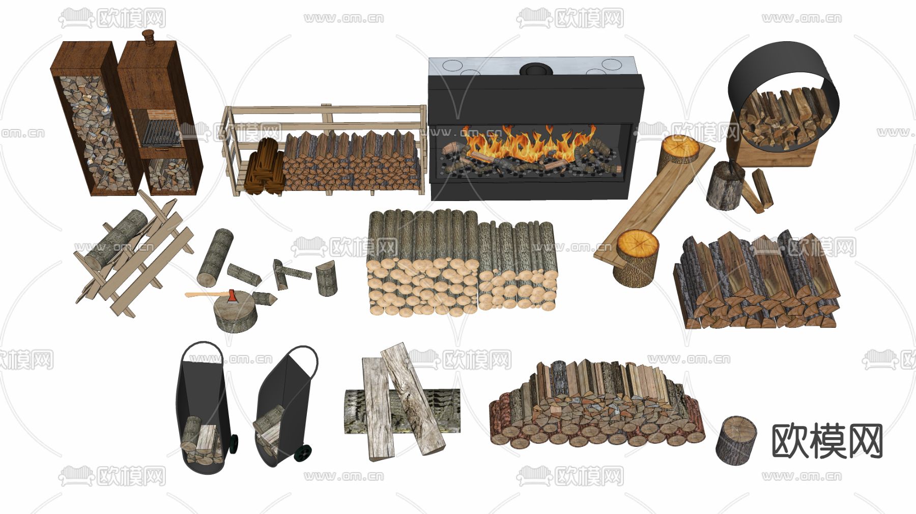 木桩 柴火堆 木柴su模型下载（渲染图2）