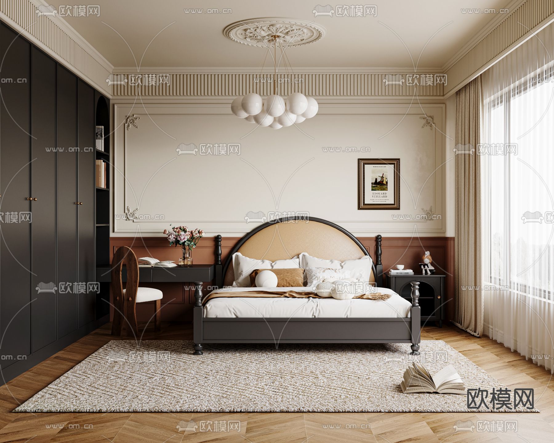 中古风卧室su模型下载（渲染图1）