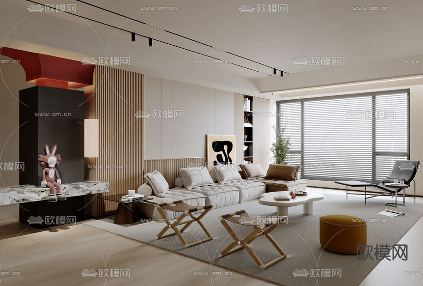 现代客厅3d模型下载(渲染图1)