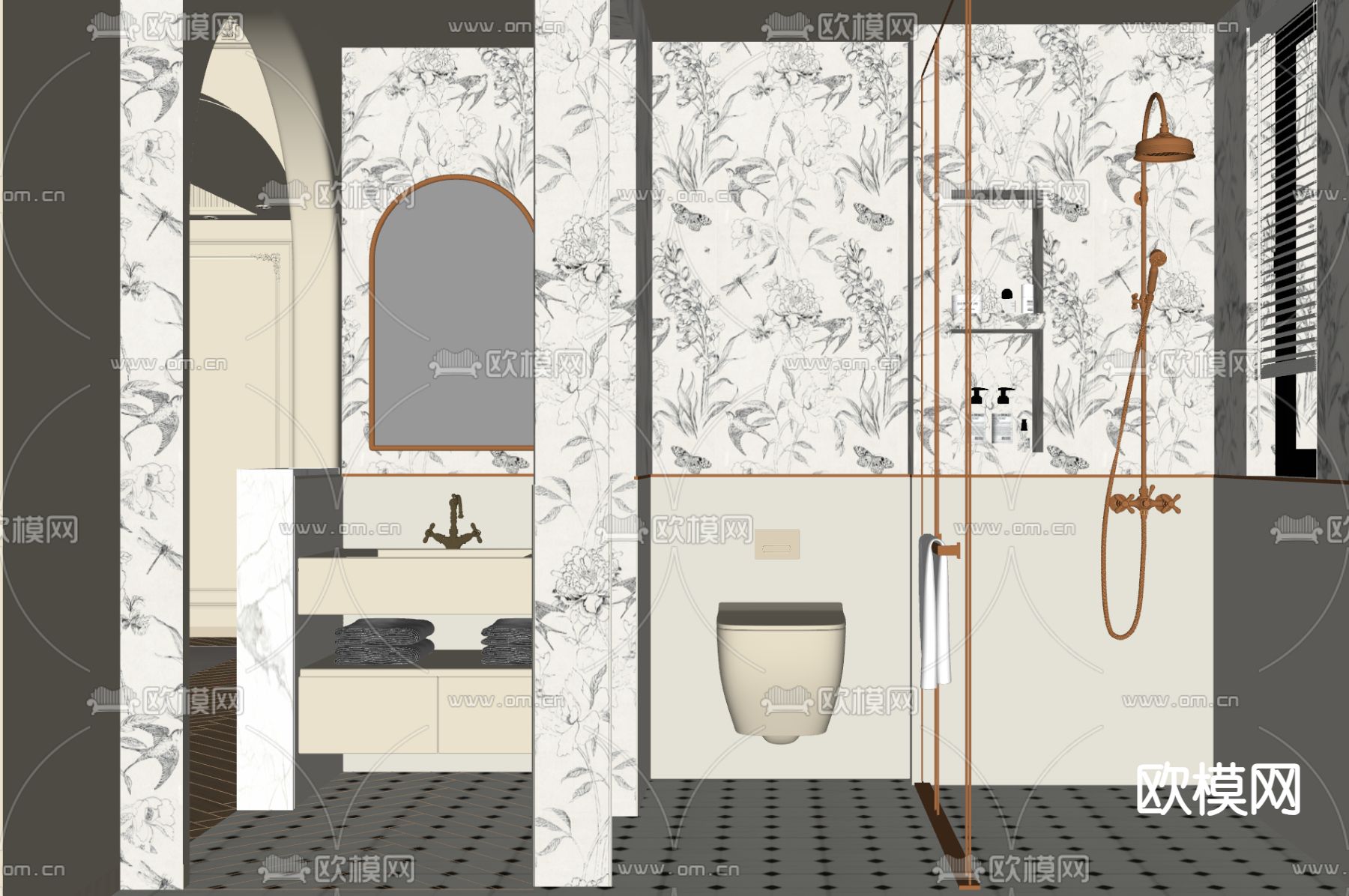 法式卫生间su模型下载（渲染图2）