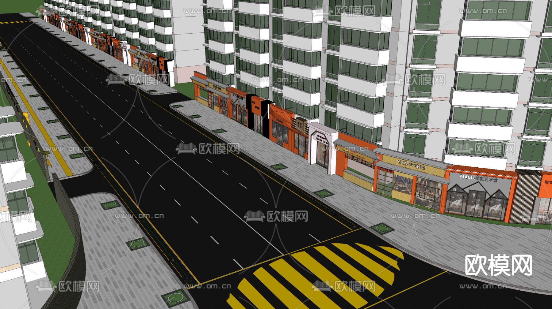 老旧城区街道 旧城改造su模型下载（渲染图2）