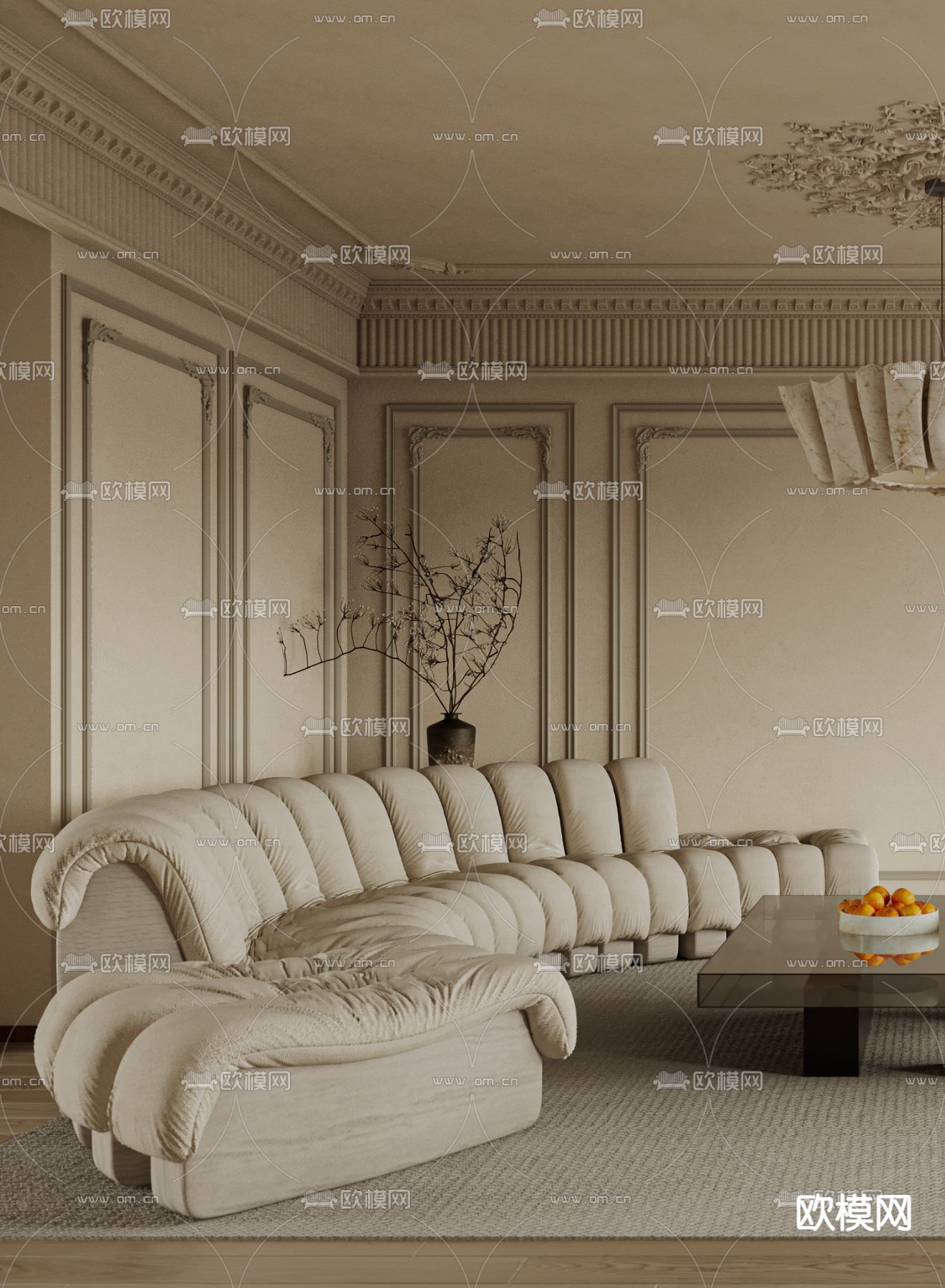 法式客厅3d模型下载（渲染图3）