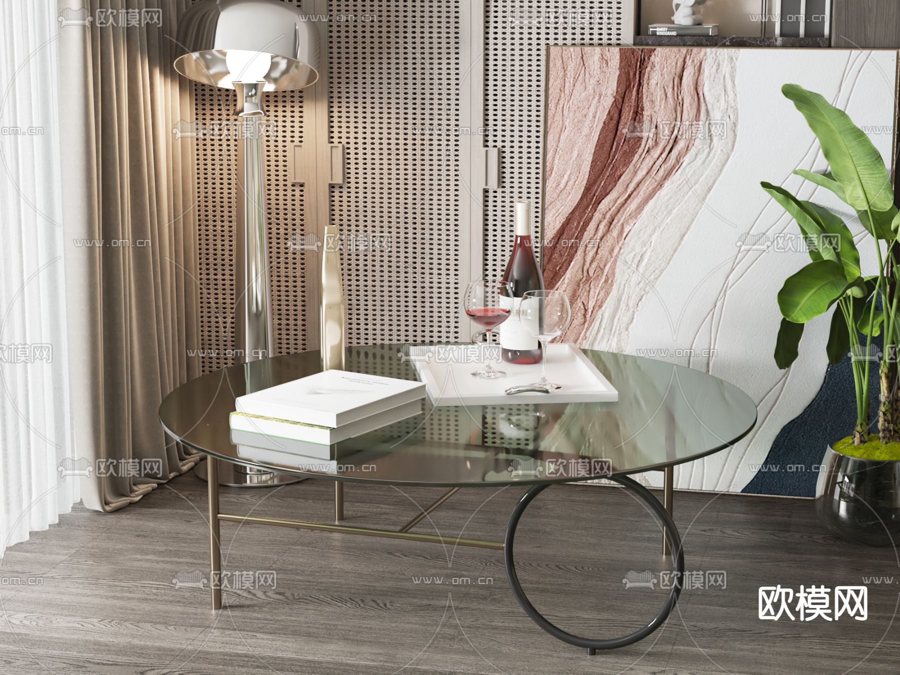 现代茶几su模型下载（渲染图1）