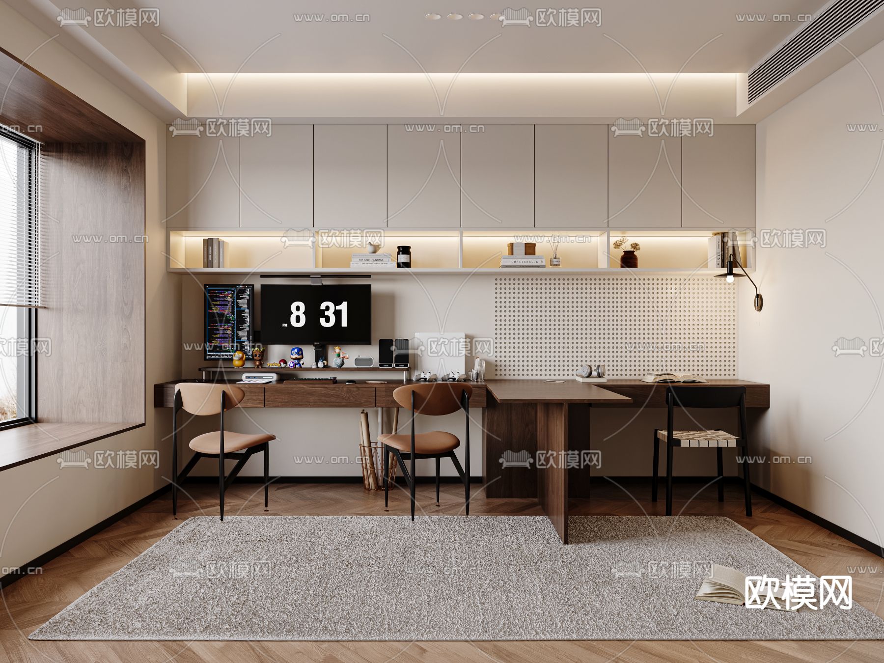 现代书房su模型下载（渲染图1）