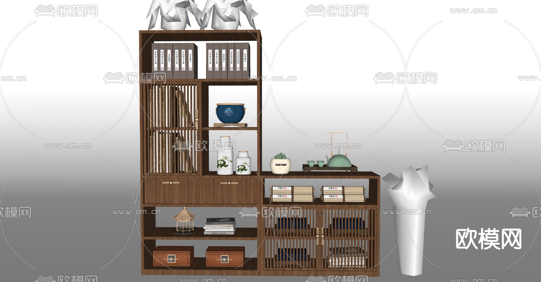 博古架 书架su模型下载（渲染图3）
