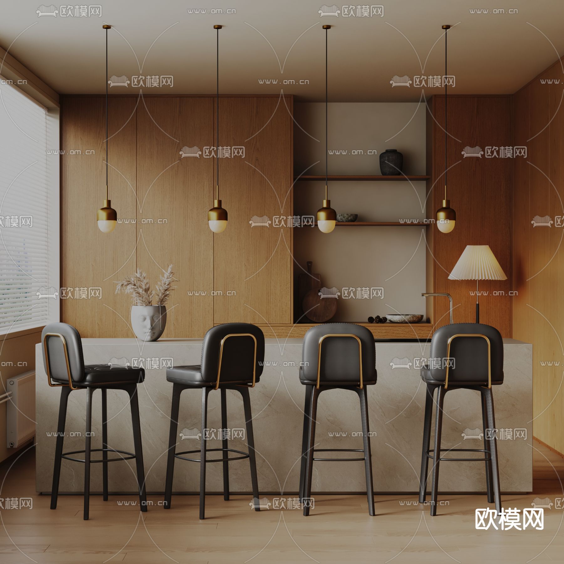 侘寂吧台 吧椅3d模型下载