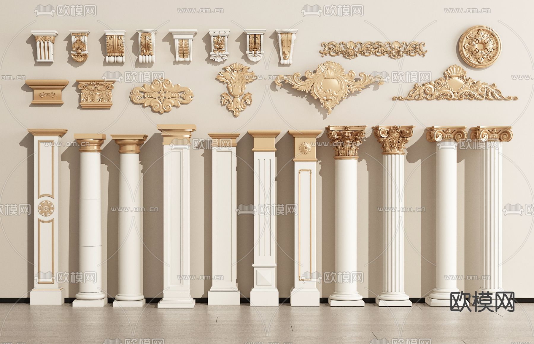 欧式罗马柱  柱子su模型下载（渲染图1）