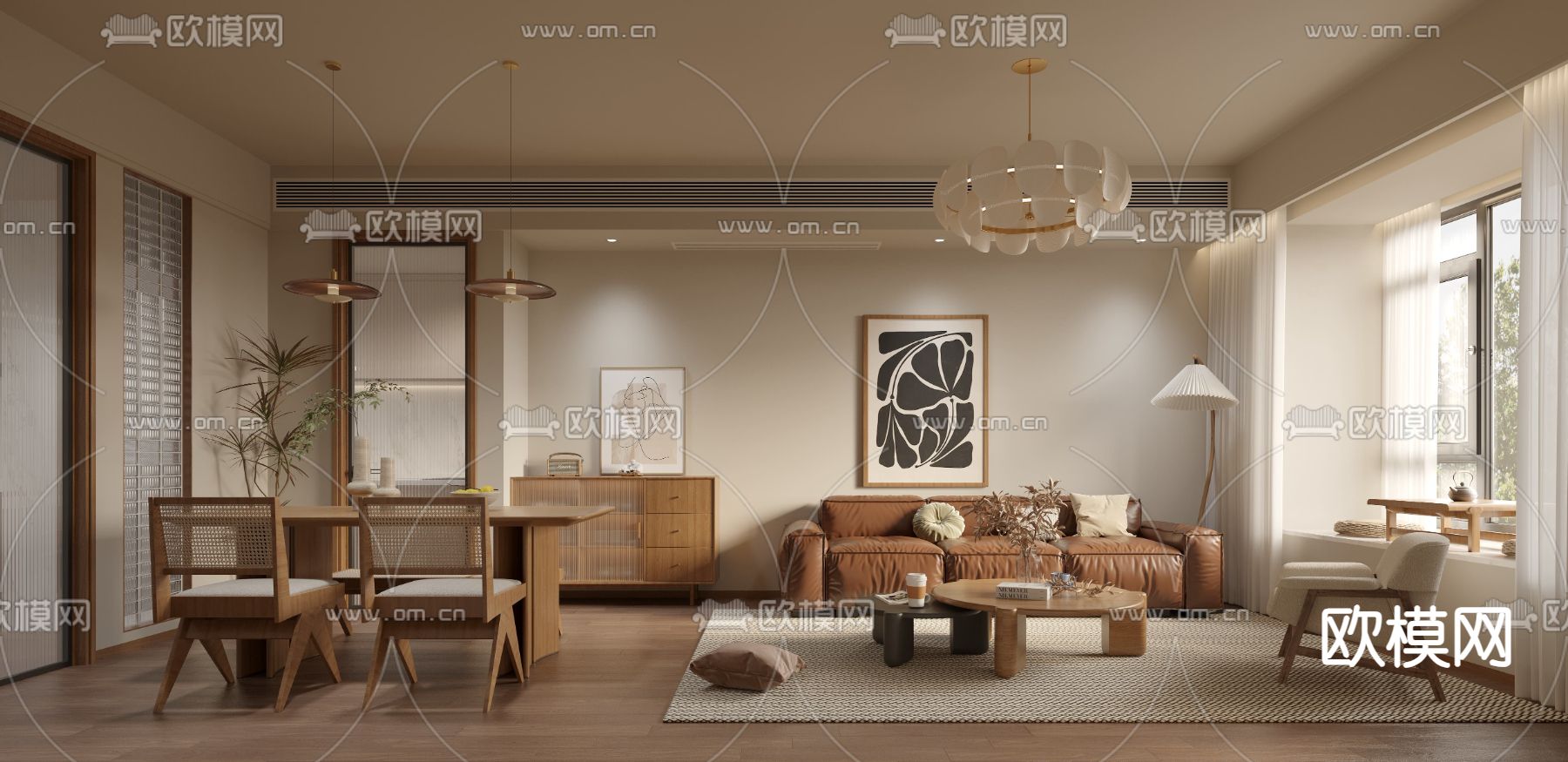 北欧客厅 餐厅3d模型下载（渲染图1）