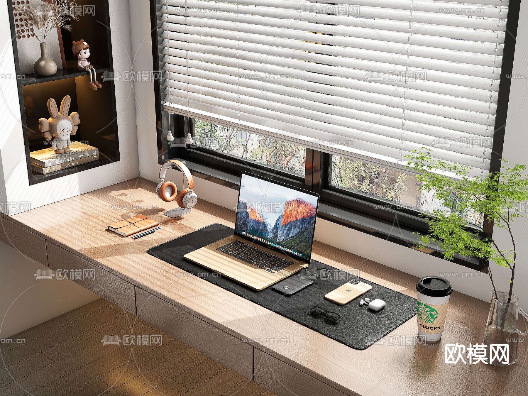 办公用品 笔记本电脑 手机 笔记本 耳机3d模型下载